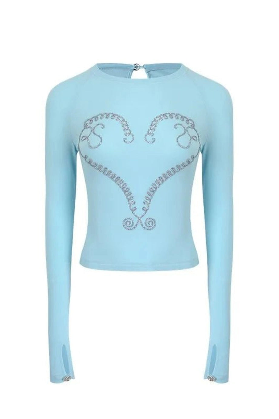 Crystal Heart Long Sleeve Crop Top - Crop Tops