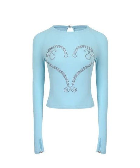 Crystal Heart Long Sleeve Crop Top - Crop Tops