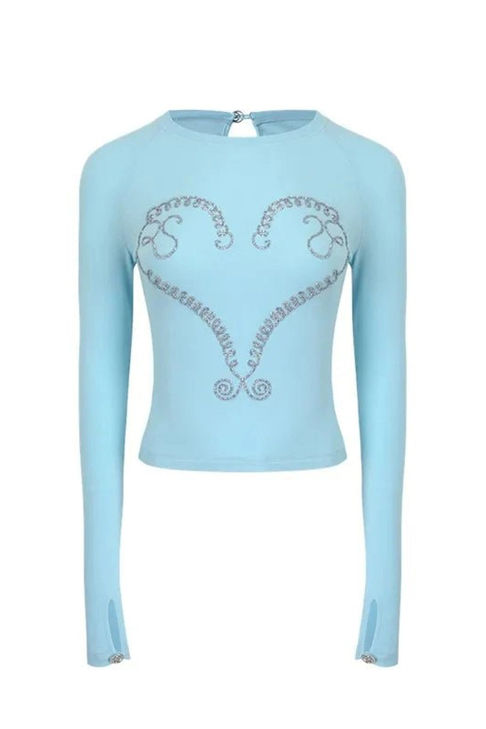 Crystal Heart Long Sleeve Crop Top - Crop Tops