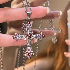 Crystal Rose Gothic Cross Necklace Shoptery