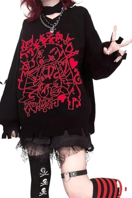 Cursed Doll Graphic Sweater - 