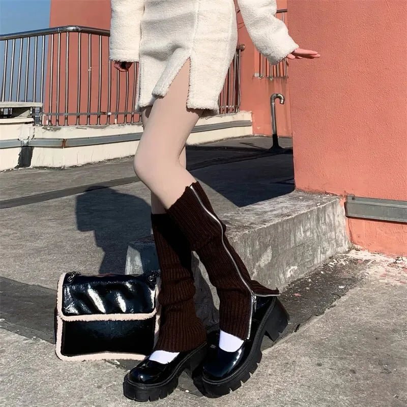 Cyber Y2k Split Leg Warmers Coffee One Size Shoptery