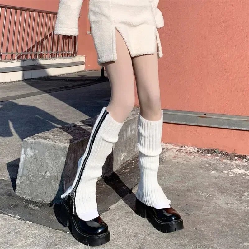 Cyber Y2k Split Leg Warmers WHITE One Size Shoptery
