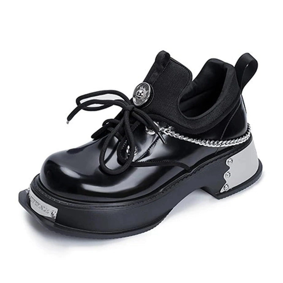Cyber Y2k Skull Metal Platform Shoes black Shoptery