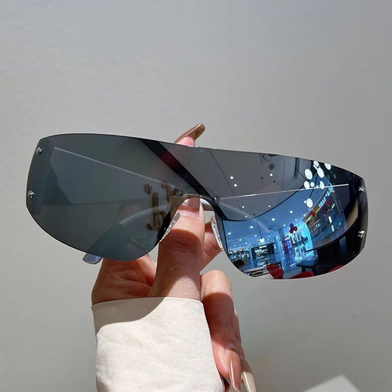 Cyber Y2k Vision Shield Sunglasses White Black Shoptery