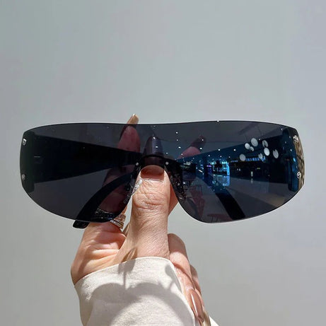 Cyber Y2k Vision Shield Sunglasses Black Black Shoptery