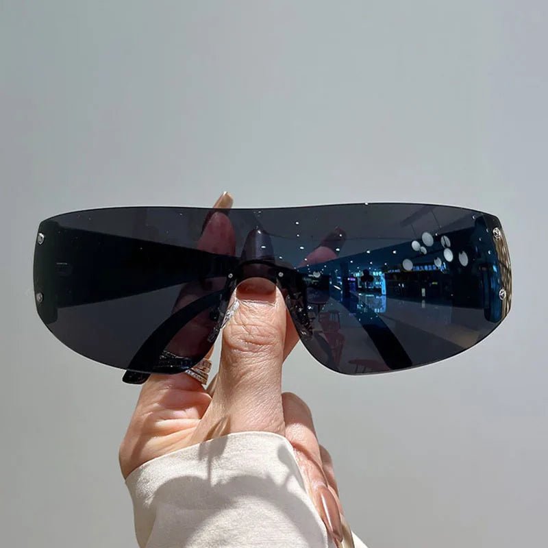 Cyber Y2k Vision Shield Sunglasses Black Black Shoptery