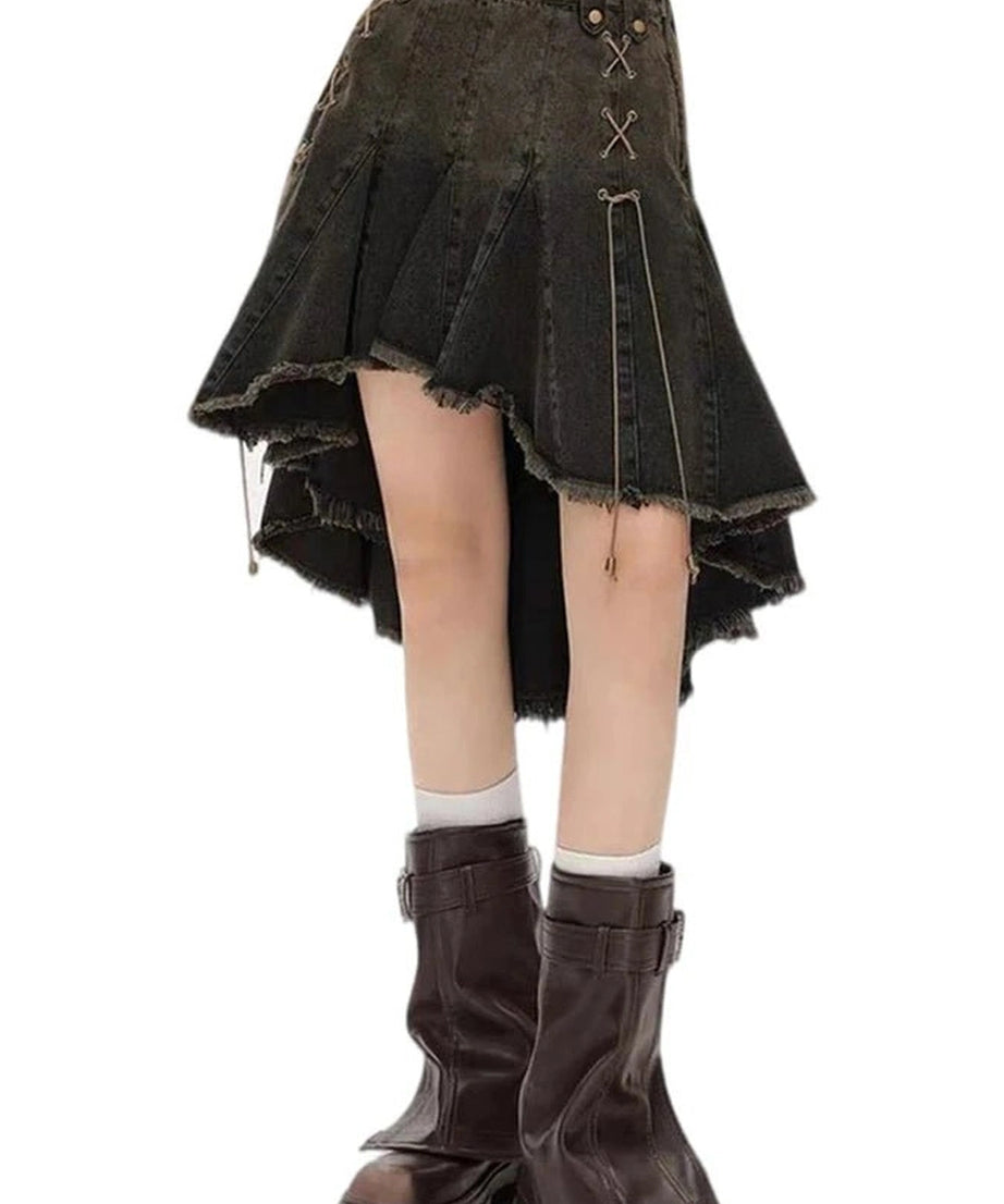 Dark Academia Denim Skirt - Skirts