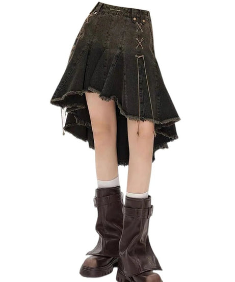 Dark Academia Denim Skirt - Skirts