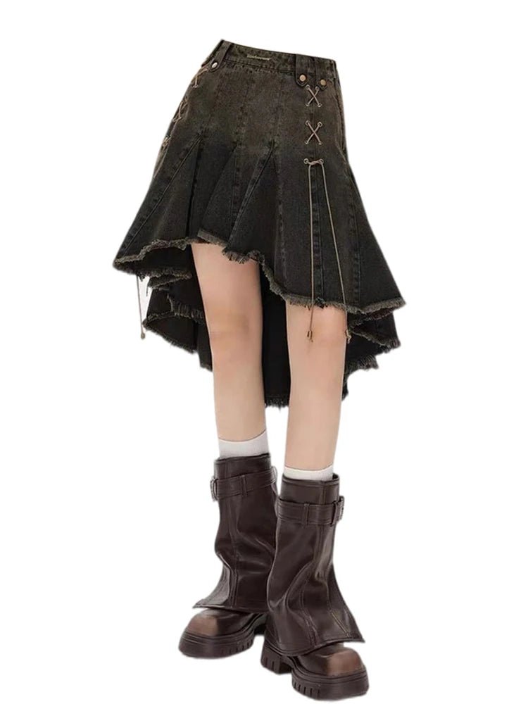 Dark Academia Denim Skirt - Skirts