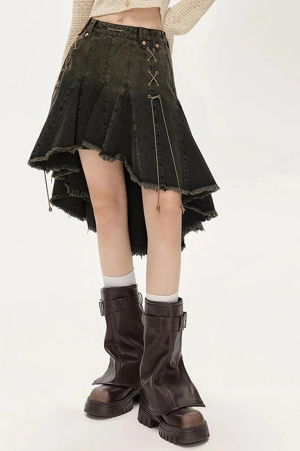 Dark Academia Denim Skirt Black Shoptery