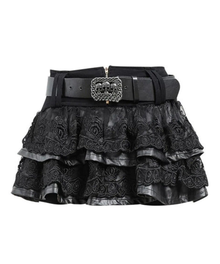 Dark Academia Lace Mini Skirt - Denim Skirt