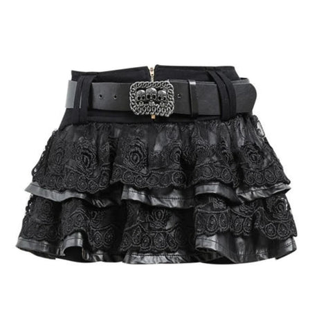 Dark Academia Lace Mini Skirt - Denim Skirt