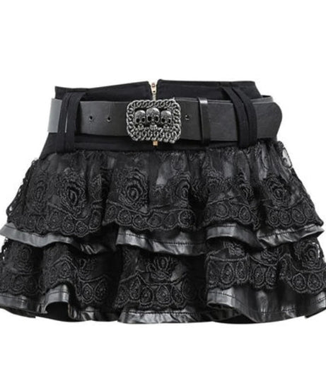 Dark Academia Lace Mini Skirt - Denim Skirt