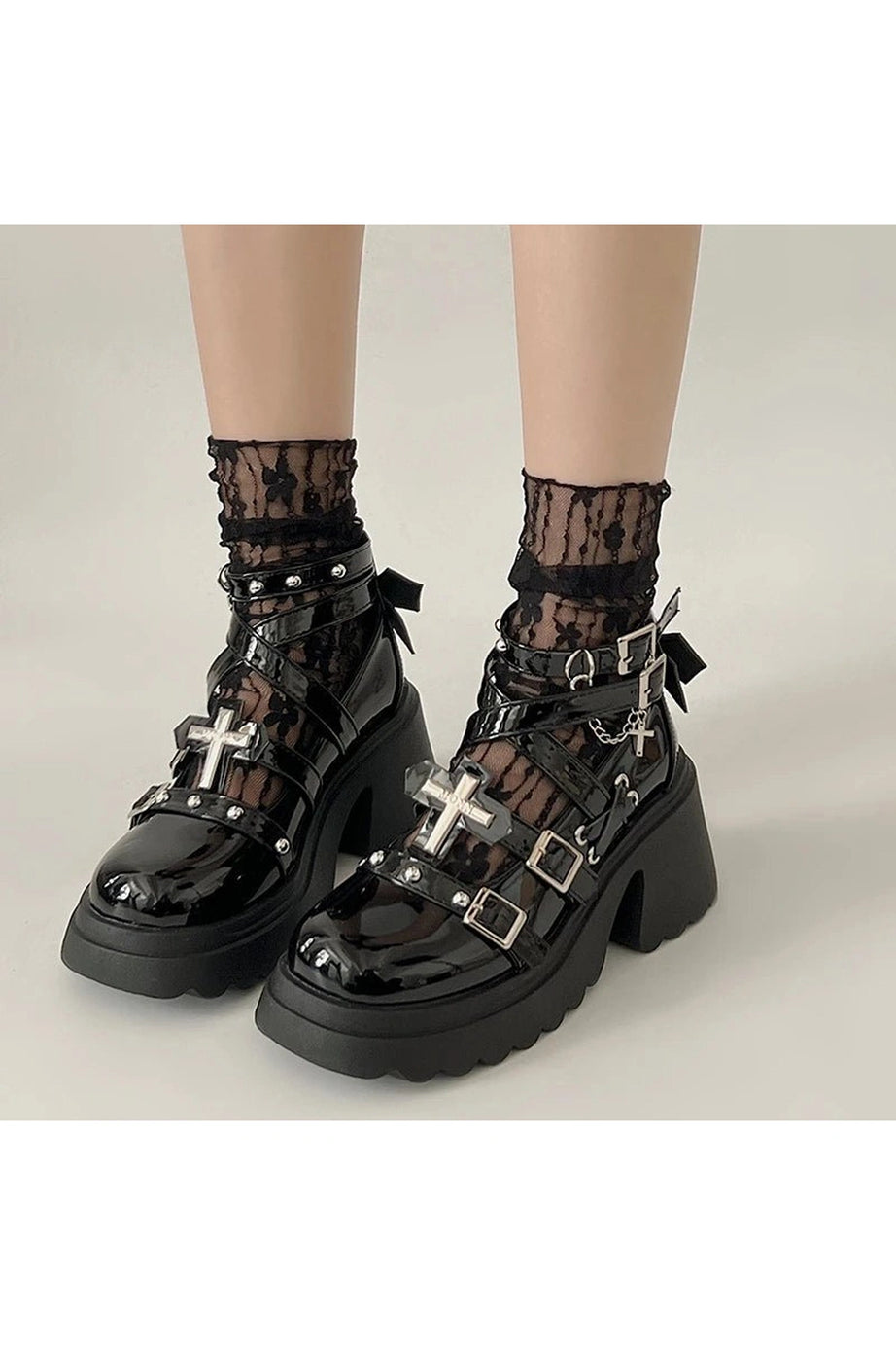 Dark Angel Chain Strap Shoes - 