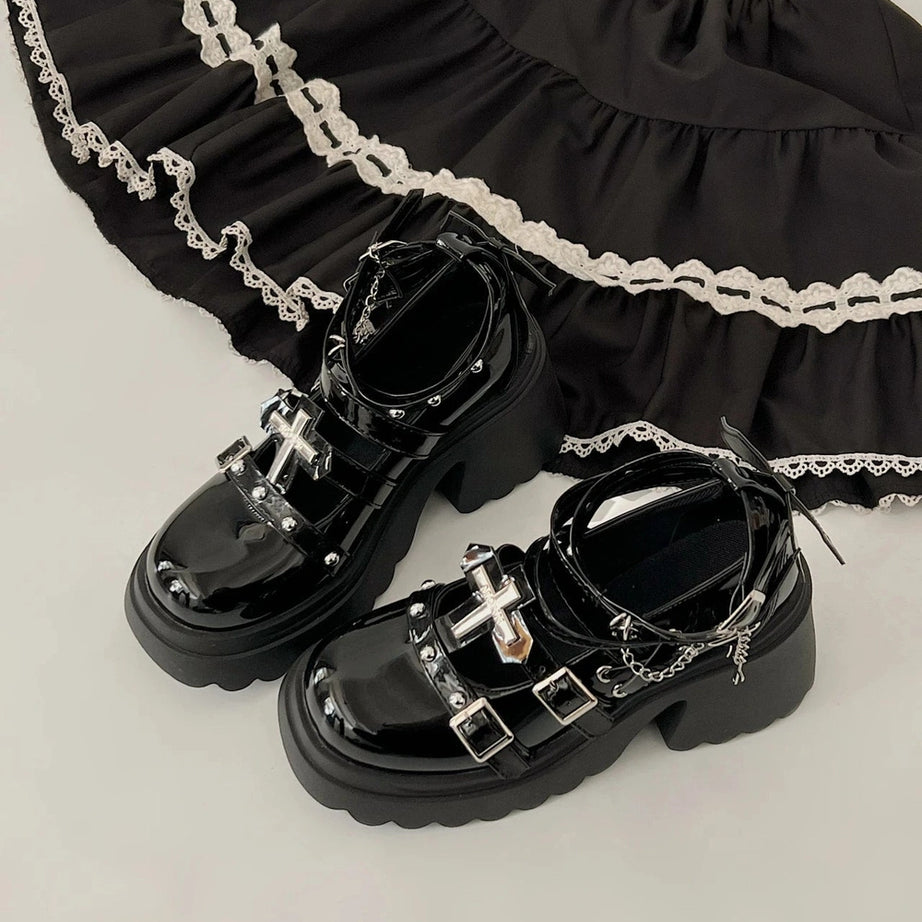 Alt Dark Angel Chain Strap Shoes Shoptery