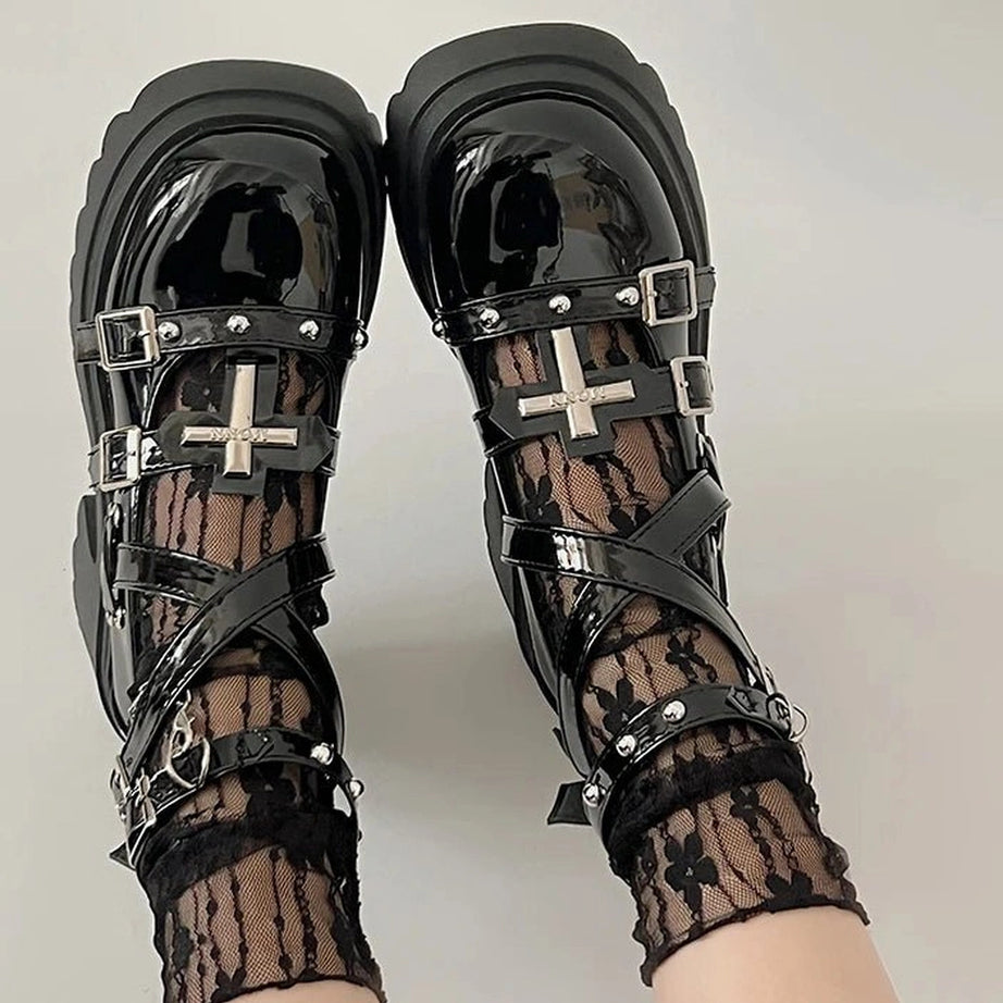 Alt Dark Angel Chain Strap Shoes black Shoptery
