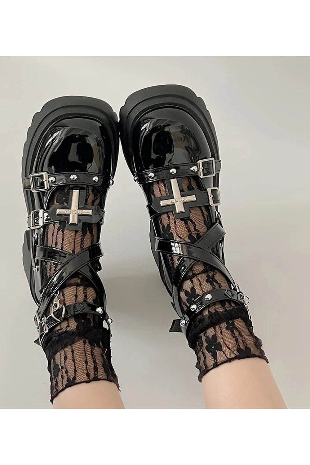 Alt Dark Angel Chain Strap Shoes black Shoptery