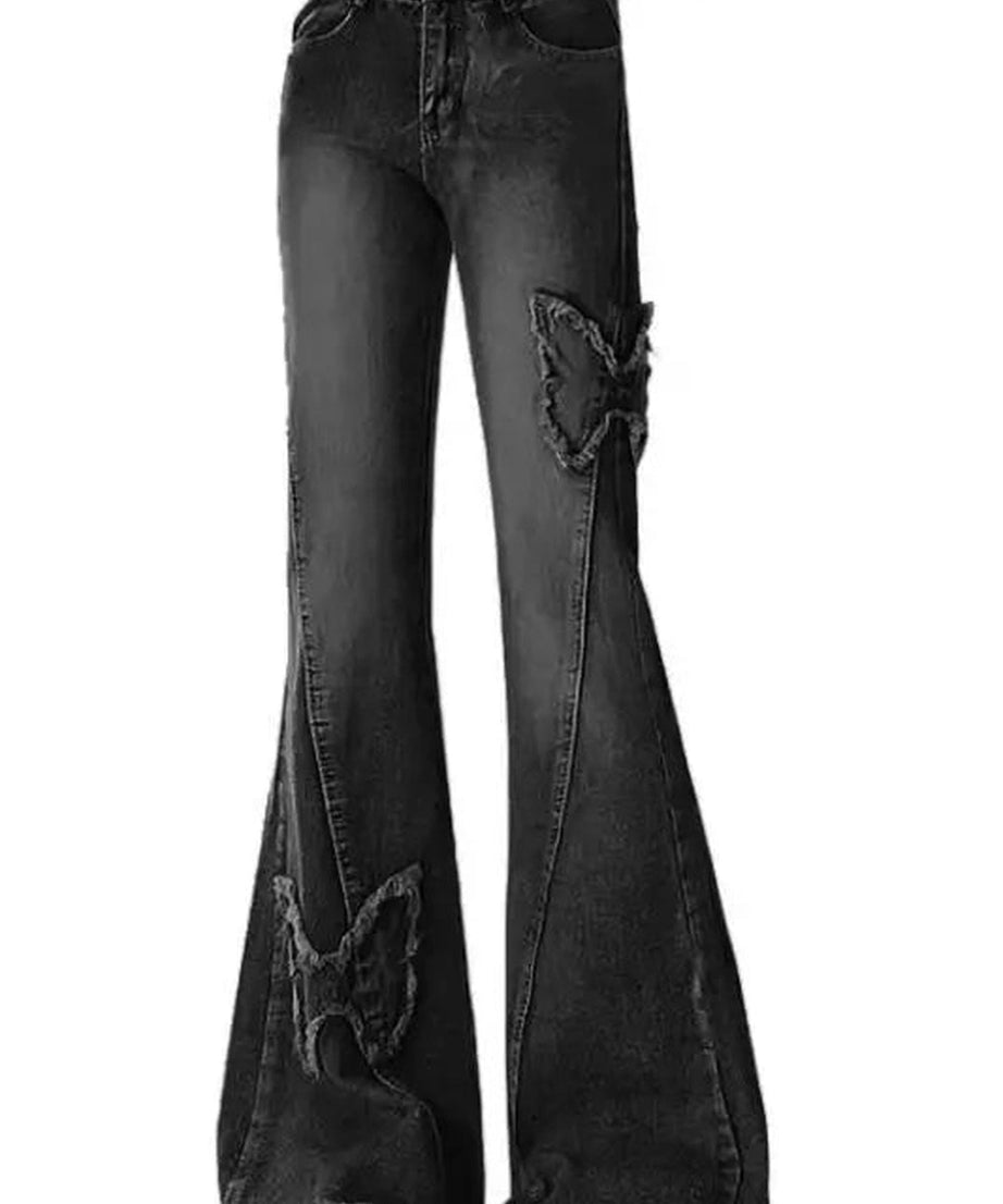 Dark Butterfly Flare Jeans - Jeans