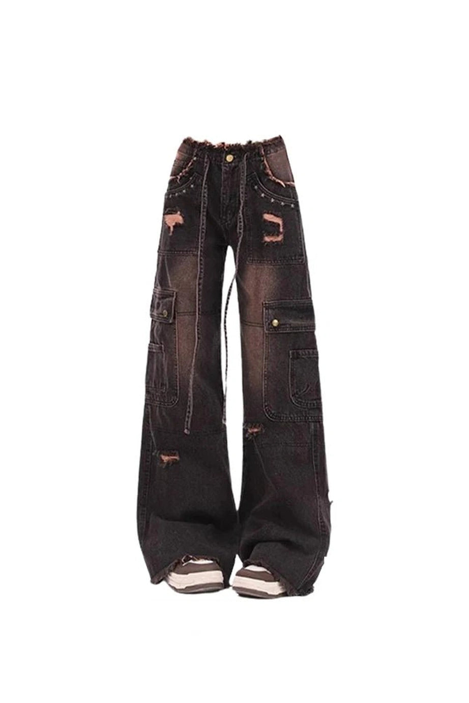 Dark Cargo Distressed Jeans - Jeans