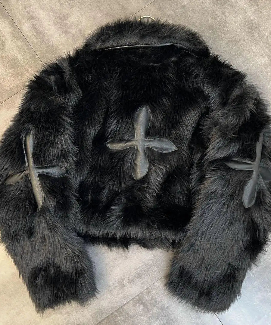 Dark Cross Faux Fur Jacket - Coats & Jackets