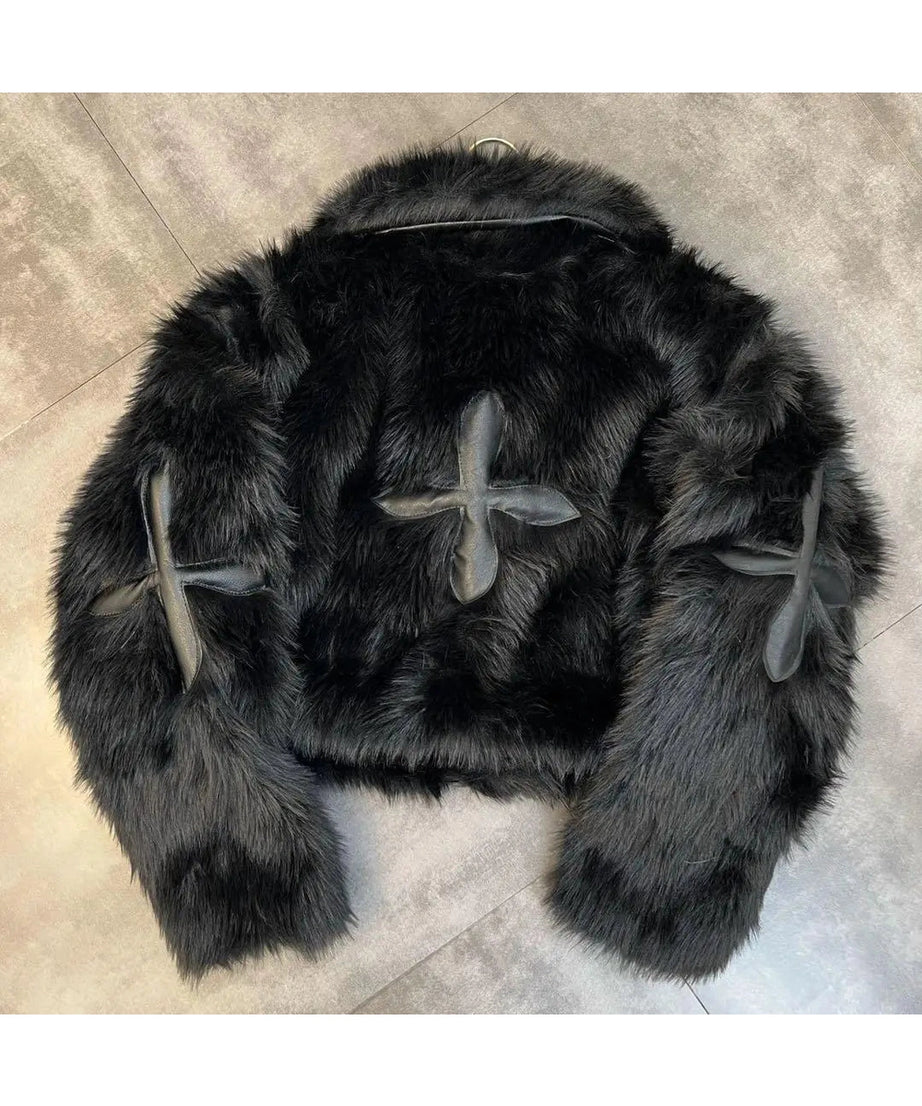 Dark Cross Faux Fur Jacket - Coats & Jackets