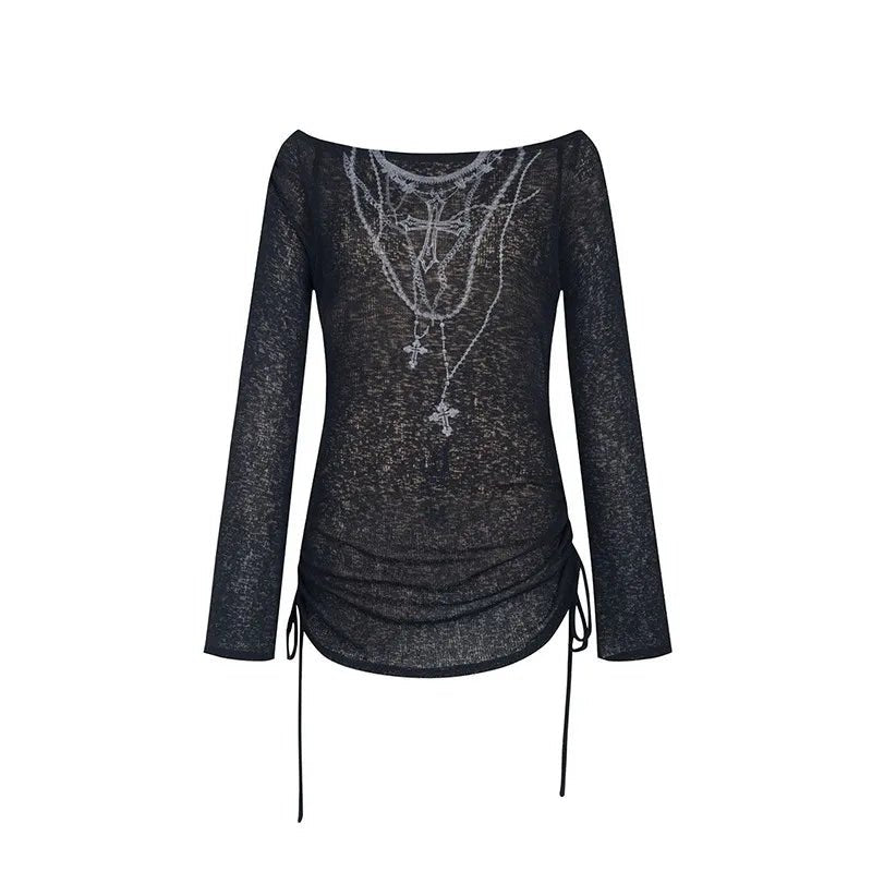 Dark Crucifix Long Sleeve Top - Shirts & Tops