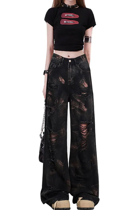 Dark Distortion Ripped Jeans - 