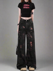 Dark Distortion Ripped Edgy Jeans Black Shoptery