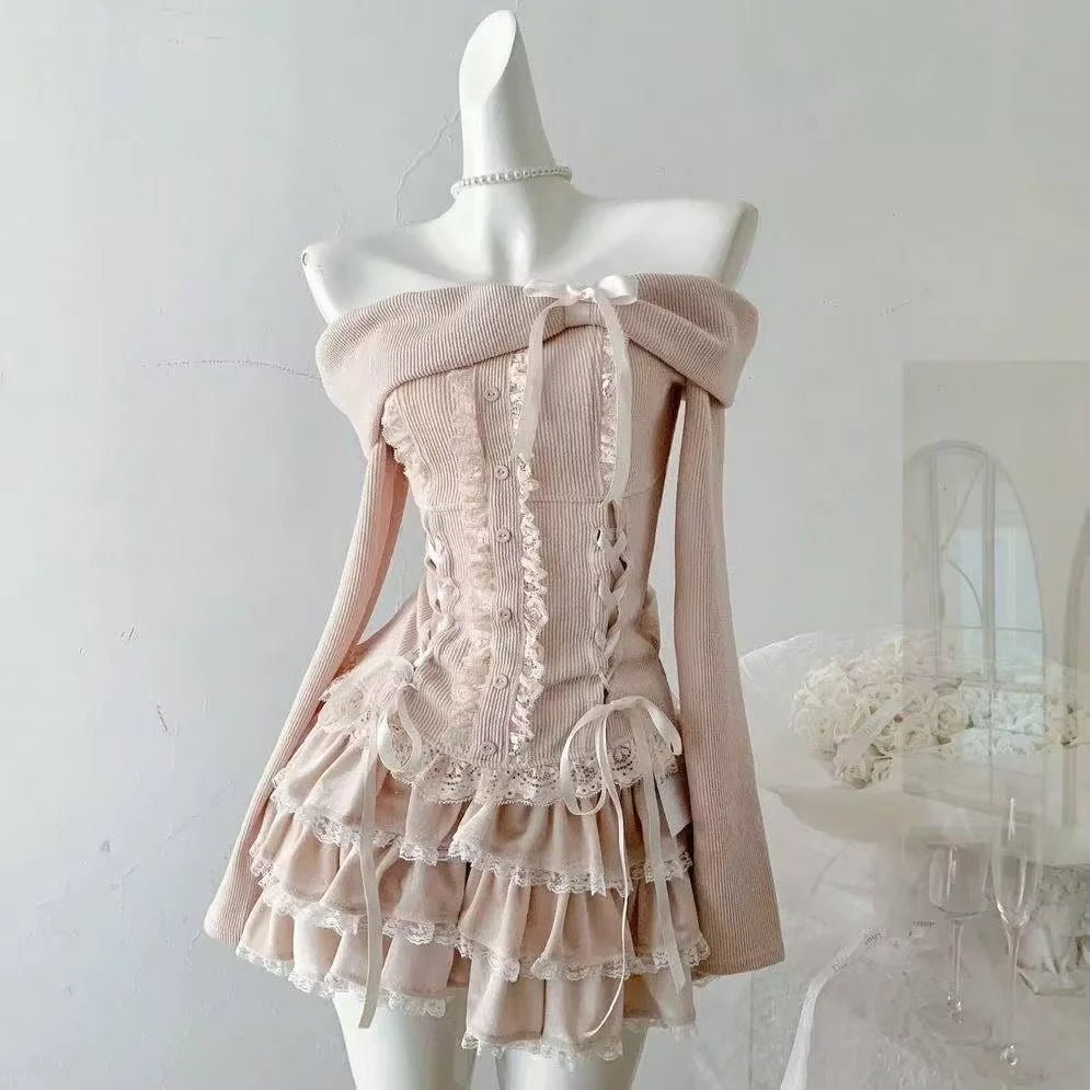 Acubi Dark Doll Bow-Knit Outfit Set 1588 Shoptery