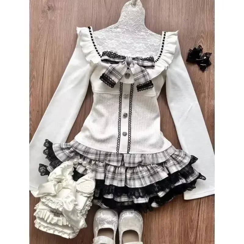 Acubi Dark Doll Bow-Knit Outfit Set 12351 Shoptery