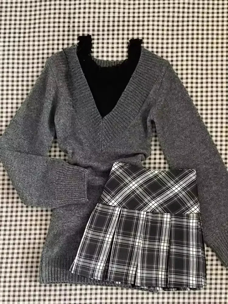 Acubi Dark Doll Bow-Knit Outfit Set 12294 Shoptery