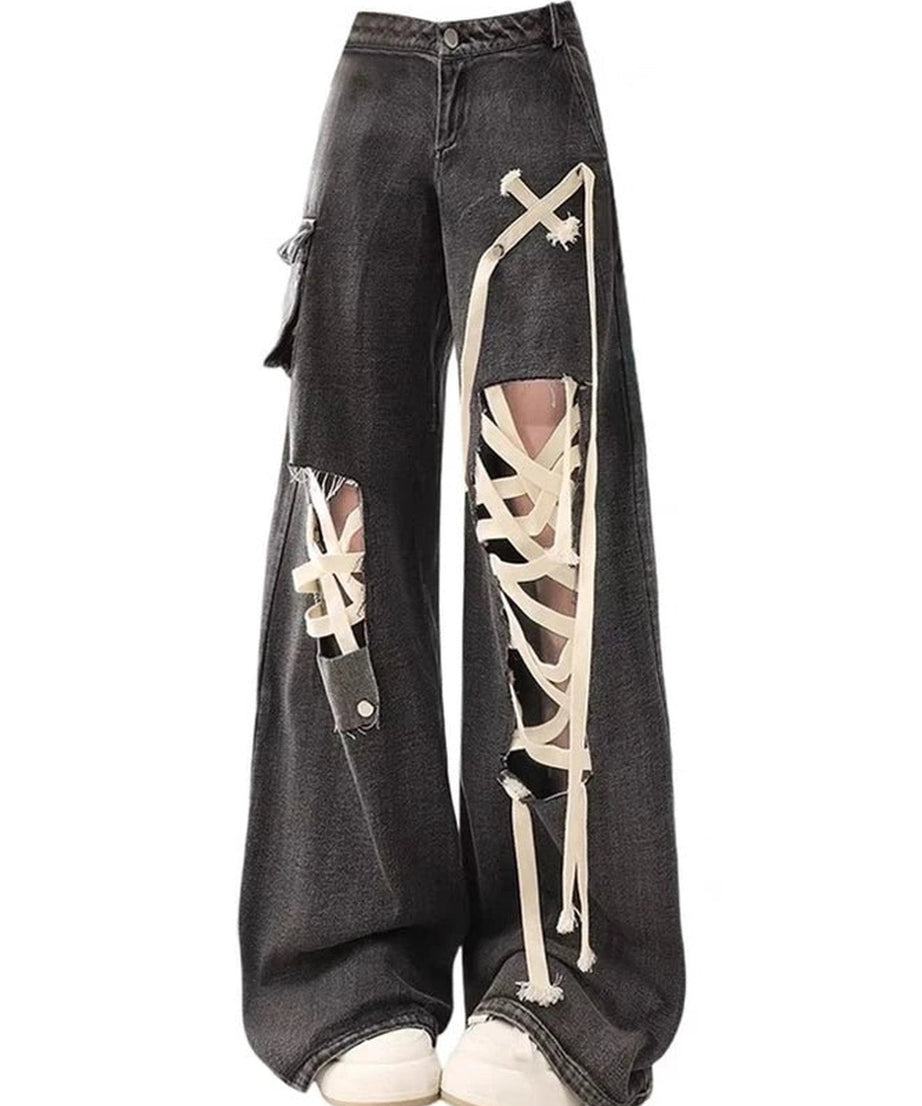 Dark Lace - Up Skeleton Pants - 