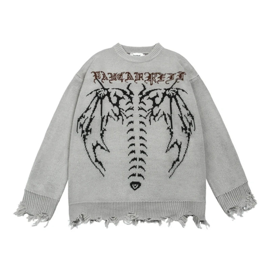 Dark Spine Alt Goth Knit Sweater Gray Shoptery
