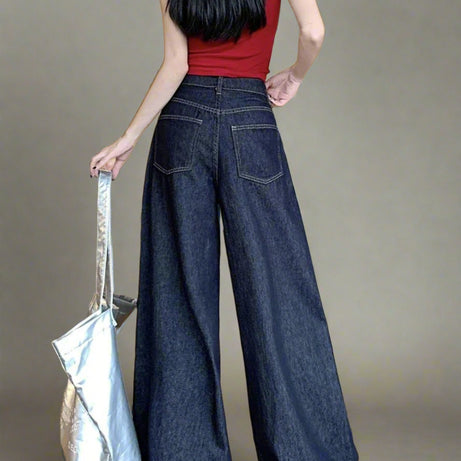 Dark Wash Wide-Leg Y2k Denim Jeans Shoptery