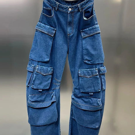Y2k Deep Sea Cargo Denim Pants Blue Shoptery