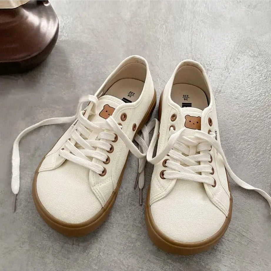 Aesthetic Designer Canvas Sneakers Beige Shoptery