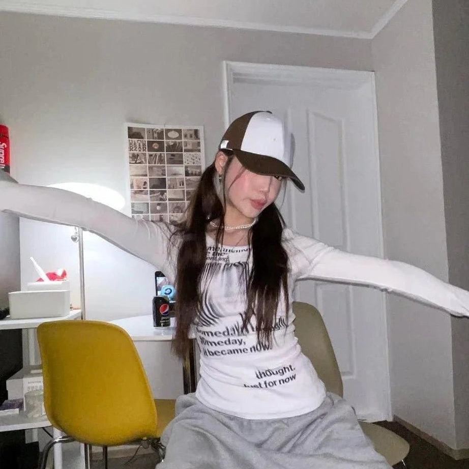 Alt Distorted Text Print Long Sleeve Top Shoptery