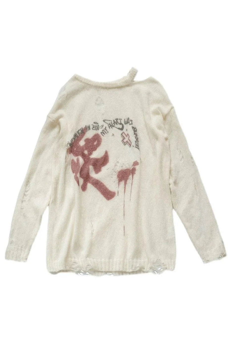 Distressed Graffiti Oversized Sweater - Sweaters