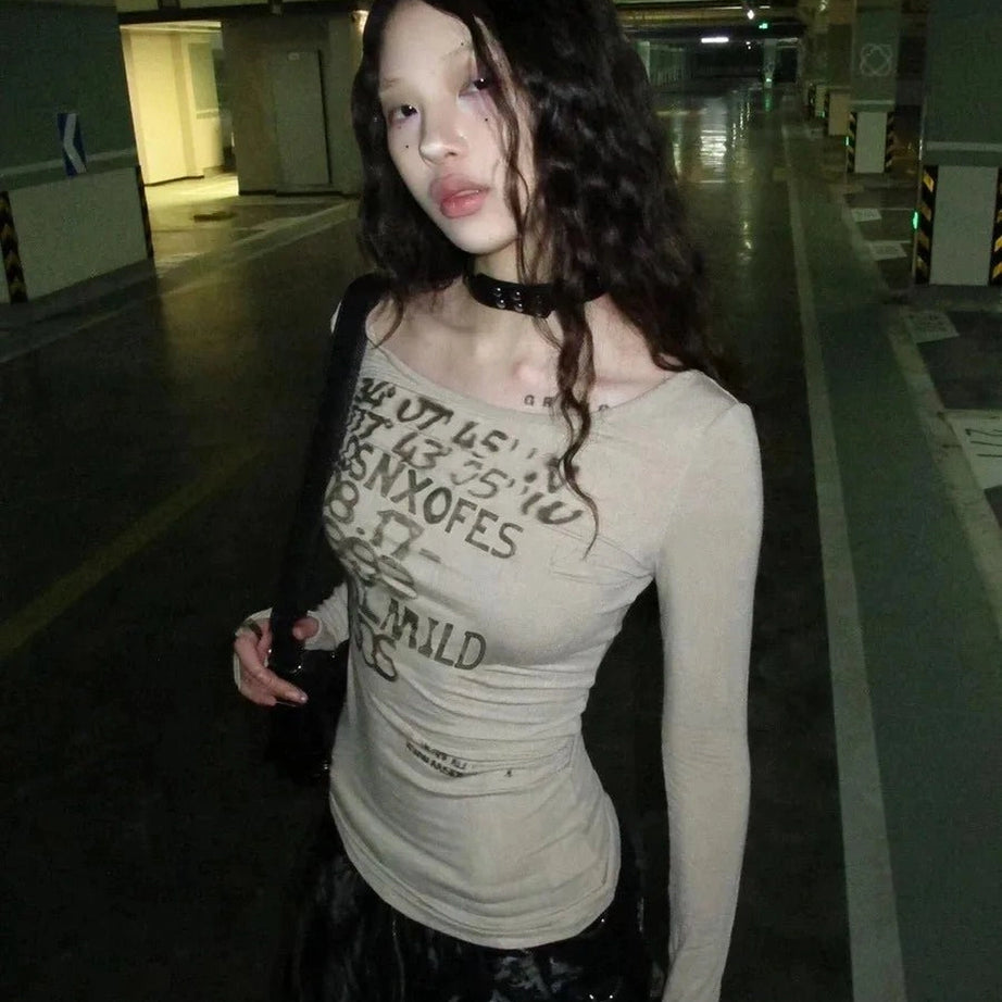 Alt Distressed Graphic Long Sleeve Top Shoptery