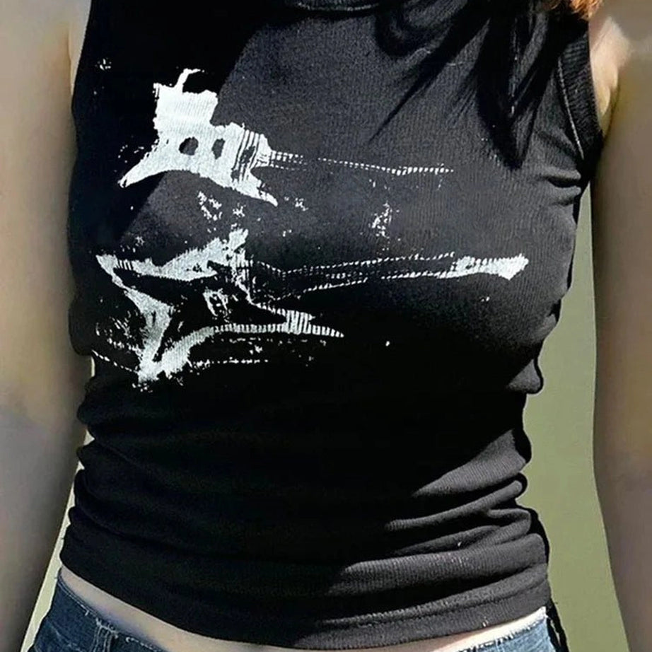 Alt Y2k Distressed Graphic Ribbed Top Shoptery