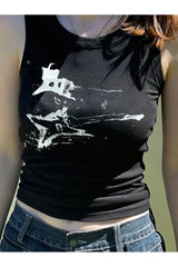 Alt Y2k Distressed Graphic Ribbed Top Shoptery