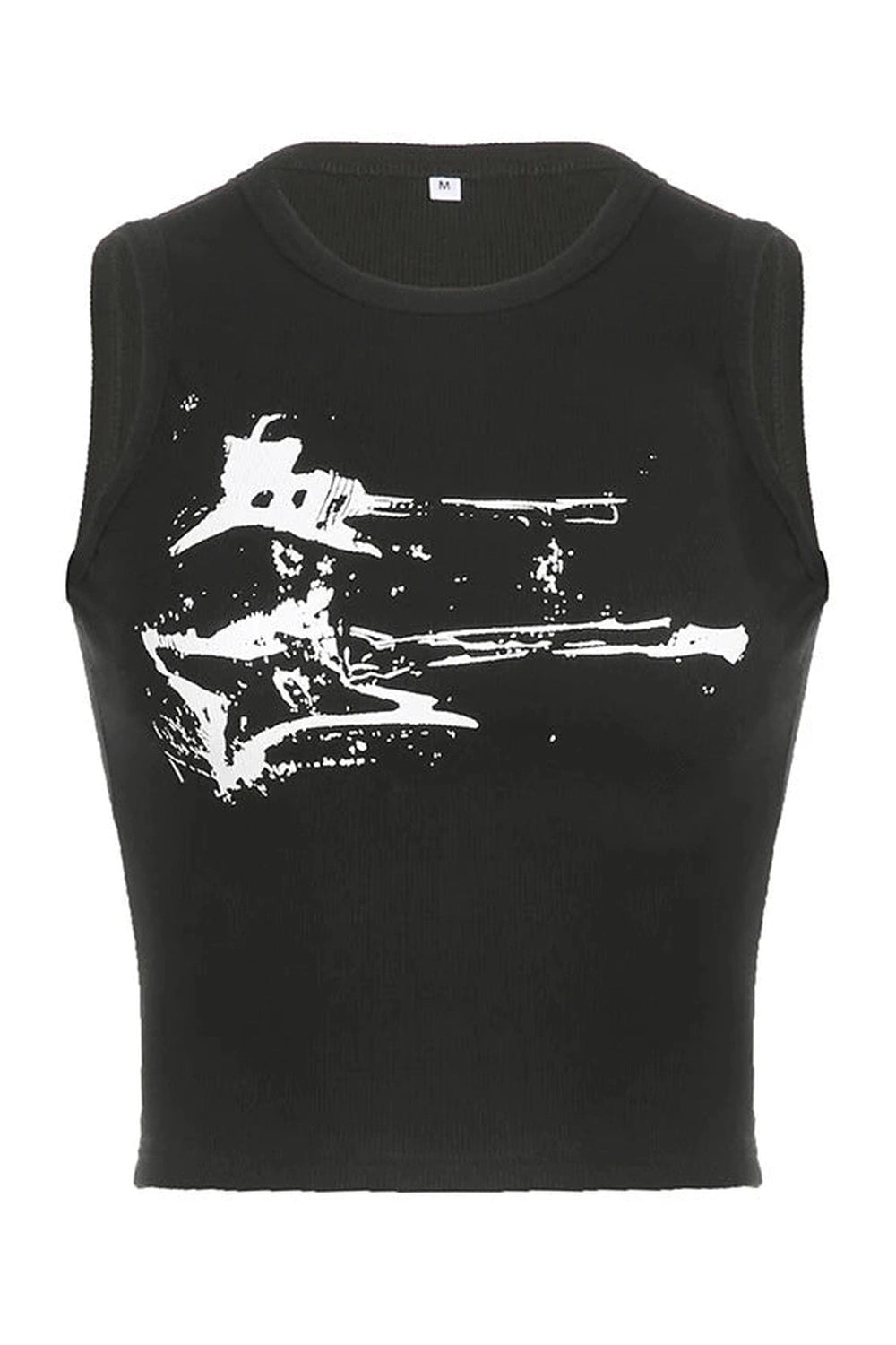 Alt Y2k Distressed Graphic Ribbed Top black Shoptery