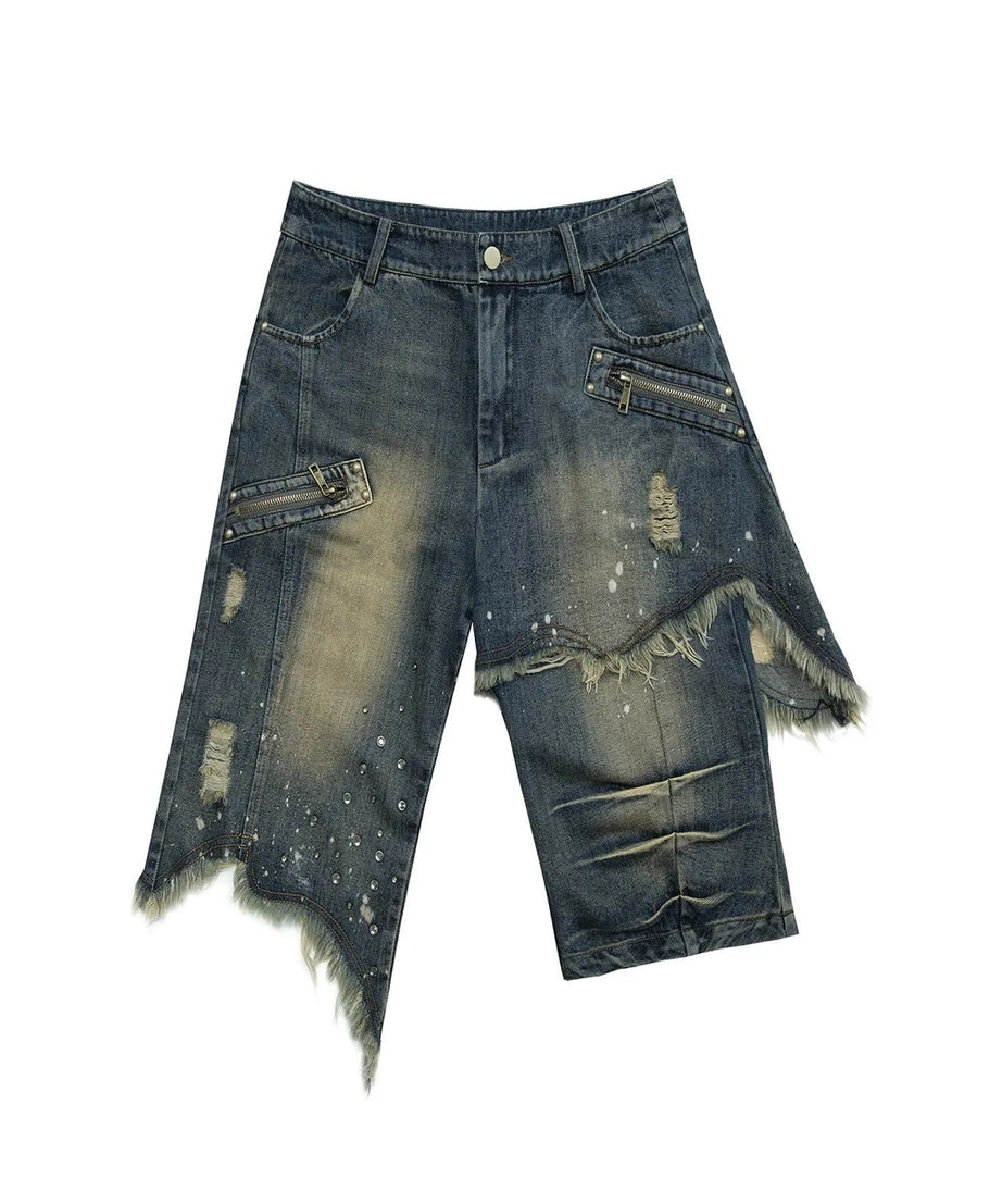 Distressed Grunge Bermuda Shorts - Shorts