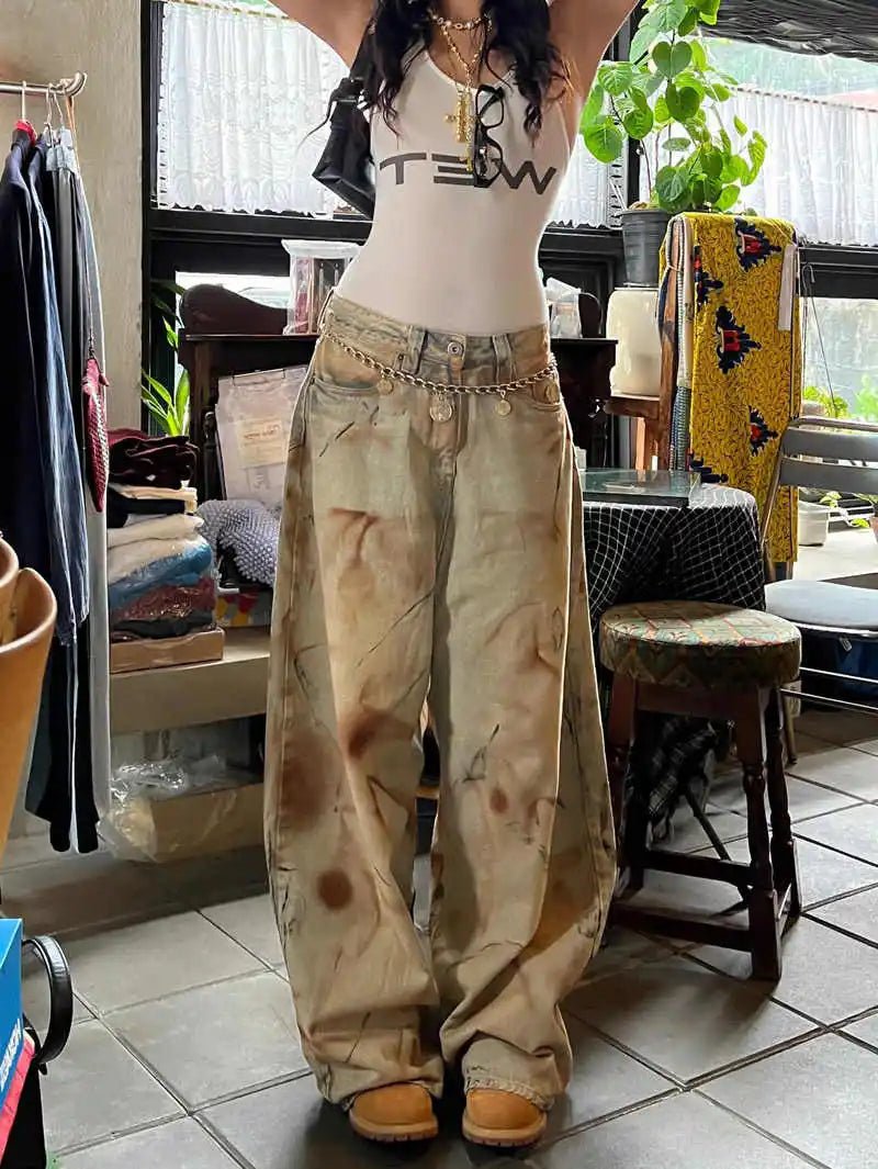 Distressed Grunge Wide - Leg Jeans - Jeans