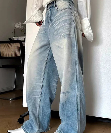 Distressed Light - Wash Wide - Leg Jeans - Jeans