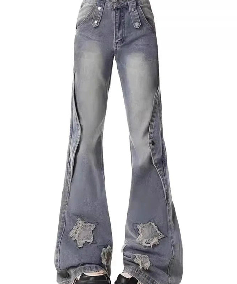 Distressed Star Flare Jeans - Jeans