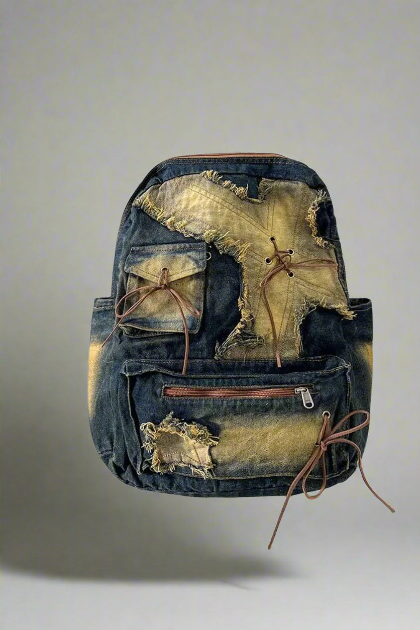 Distressed Y2k Denim Backpack Blue Shoptery