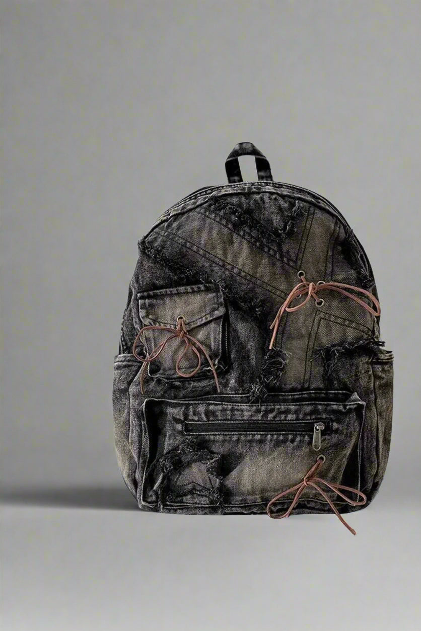 Distressed Y2k Denim Backpack black Shoptery