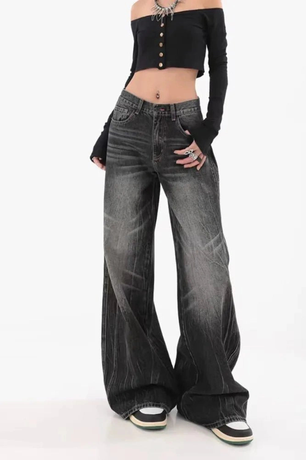 Distressed Vintage Wide - Leg Jeans - Jeans